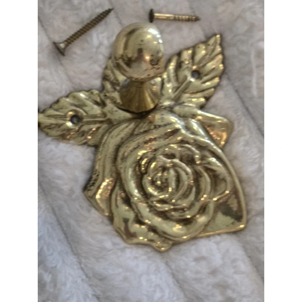 Pair Brass Curtain Rid Finials Or Tiebacks Drapery Rose Design With Screws